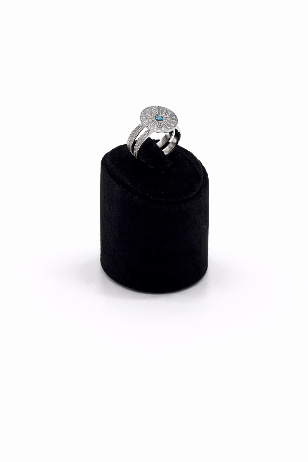 Mavi Detaylı Güneş Motifli Gümüş Renk Ayarlanabilir Yüzük