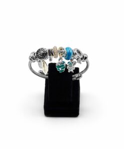 Mavi Taşlı & Kelebek Figürlü Gümüş Renk Çelik Charm Bileklik