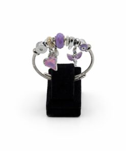 Mor Boncuklu & Melek Figürlü Gümüş Renk Çelik Charm Bileklik