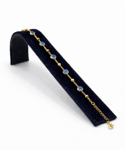 İnce Zincirli Nazar Detaylı Altın Renk Çelik Bileklik