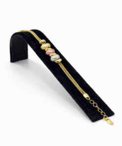 Ortası Renkli Boncuk Detaylı Altın Renk Çelik Bileklik