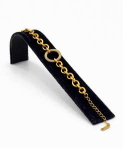 Ortası Yuvarlak Zirkon Taşlı Halka Detaylı Altın Renk Çelik Bileklik