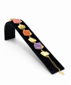 Renkli Geometrik Desenli Altın Renk Çelik Bileklik