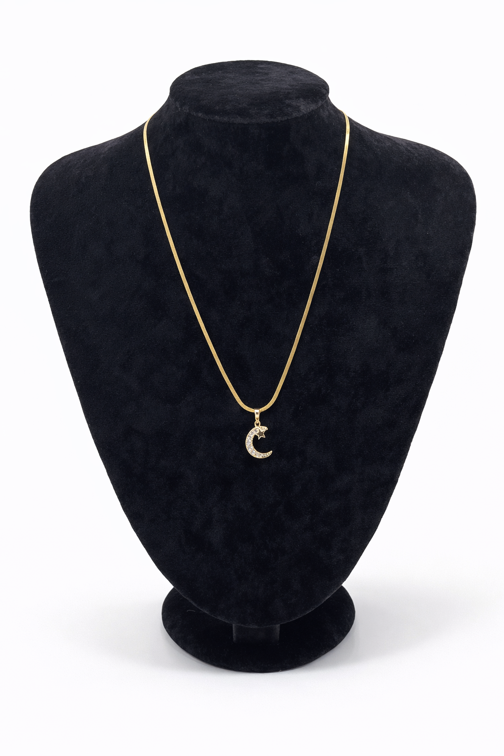 Altın Renk Çelik Taşlı Ay (Hilal) Figürlü Kolye