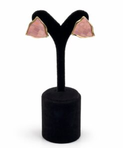 Altın Renk Lak Kaplama Pembe Mermer Görünümlü Akrilik Üçgen Küpe