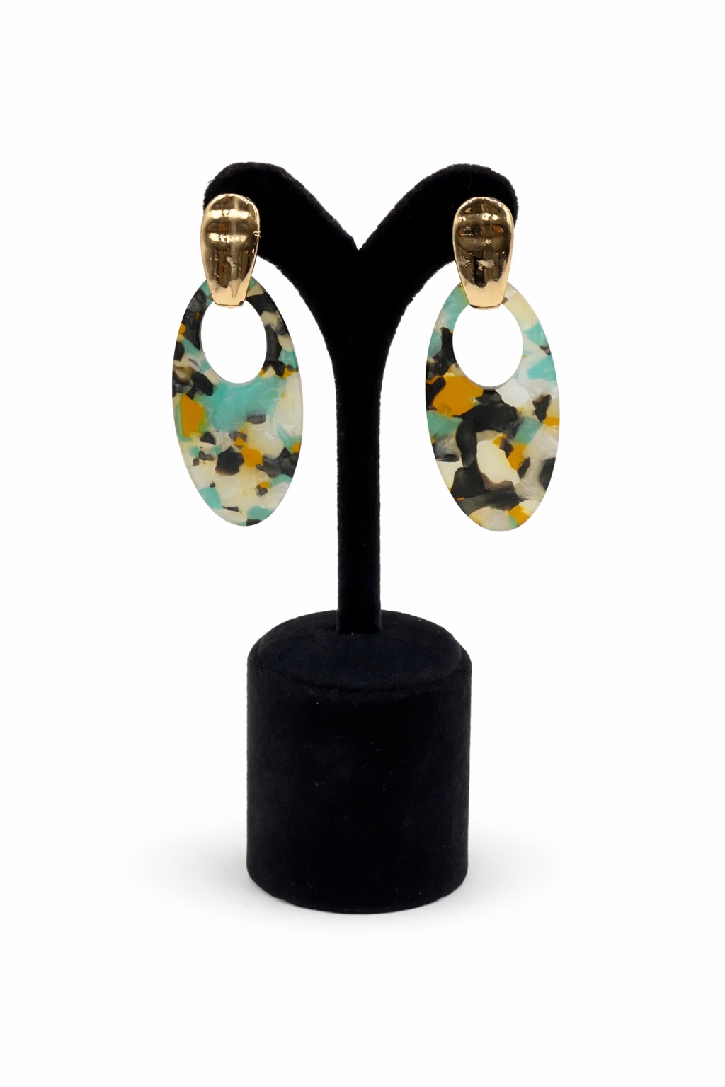 Lak Altın Kaplama Geometrik Sallantılı Akrilik Küpe