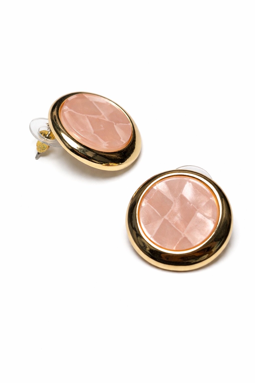 Altın Renk Lak Kaplama Pembe Mermer Görünümlü Akrilik Oval Küpe