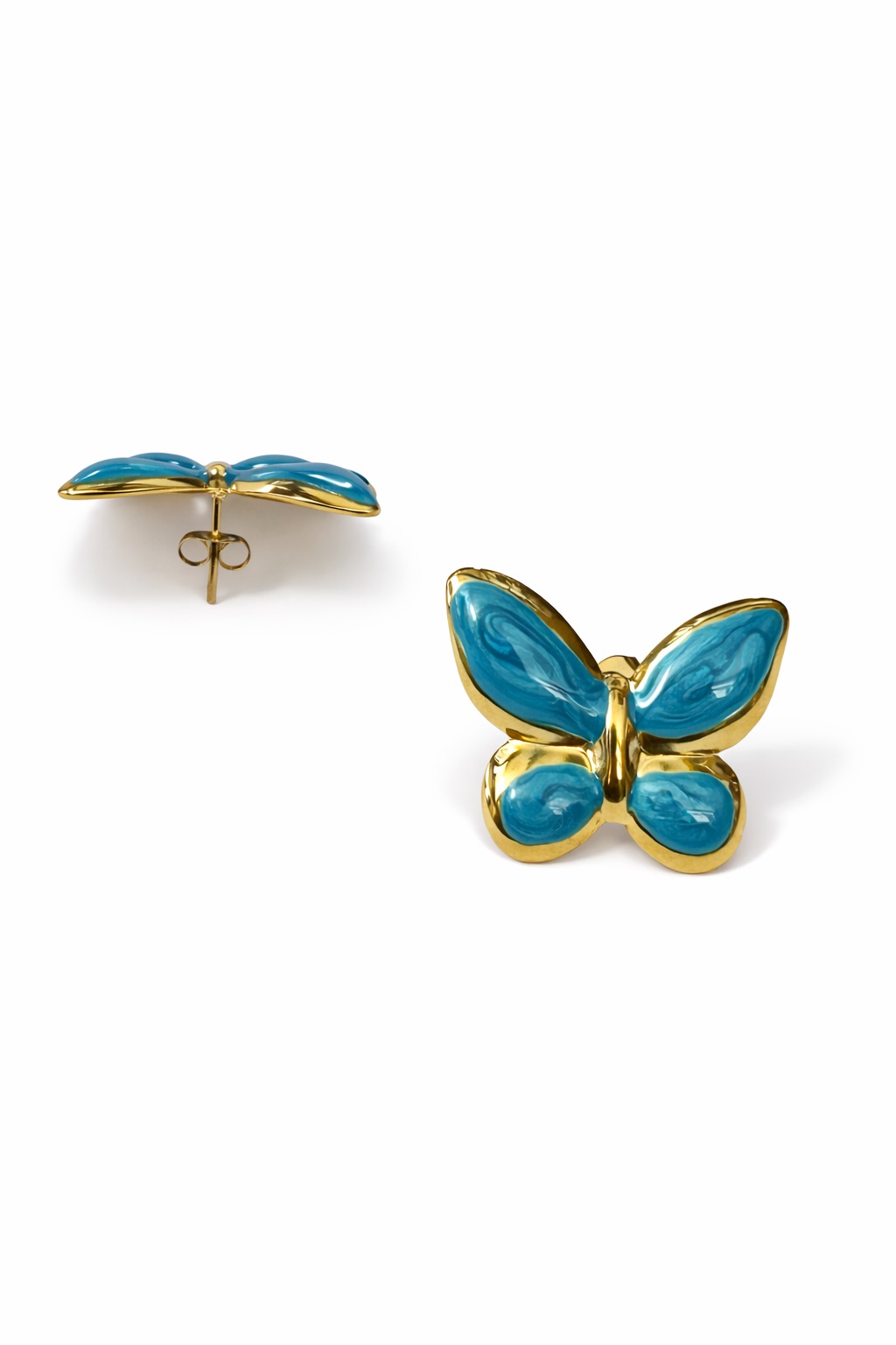 Lak Altın Kaplamalı Renkli Mineli Bijuteri Küpe