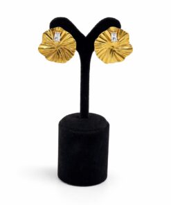 Altın Renk Dalga Formlu Taşlı Çelik Küpe