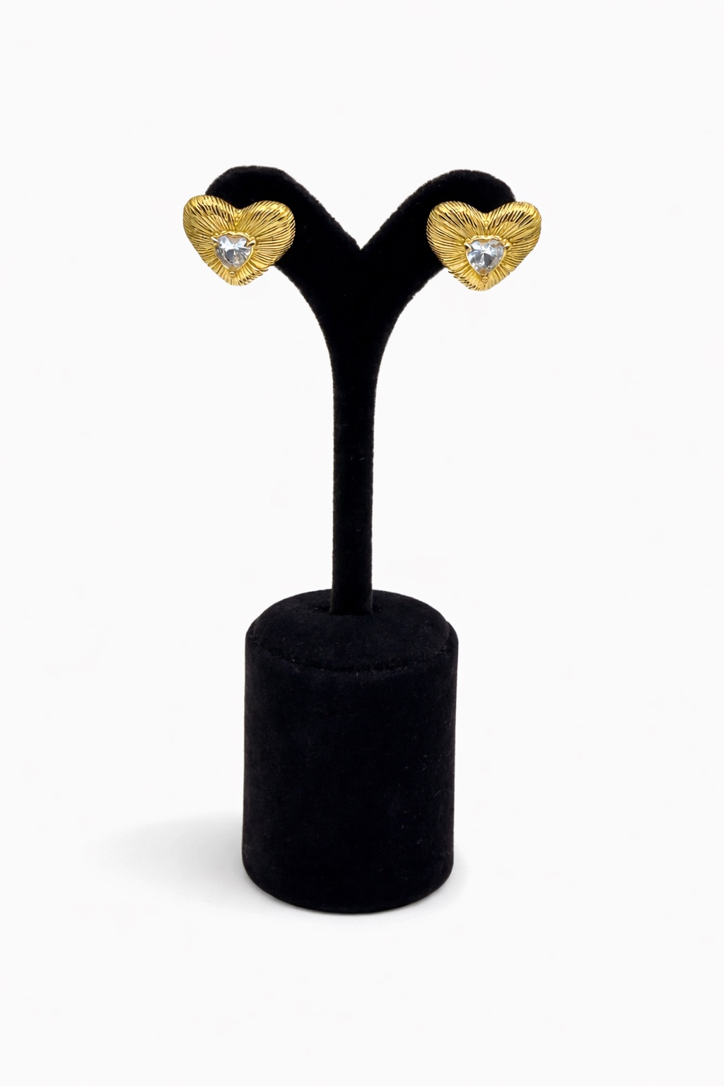 Altın Renk Kalp Figürlü Zirkon Taşlı Çelik Küpe