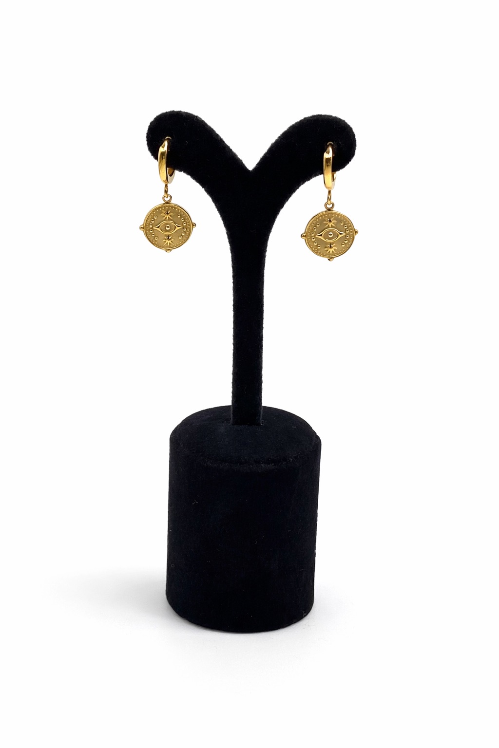 Altın Renk Nazar Göz Madalyon Çelik Küpe