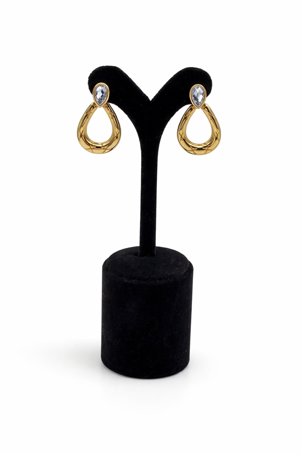 Altın Renk Taşlı Damla Çelik Küpe