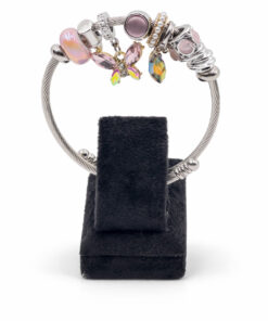 Kelebek Figürlü Taş Detaylı Lila Renk Çelik Charm Bileklik