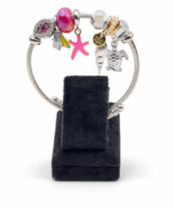 Deniz Yıldızı & Kaplumbağa Figürlü İnci Detaylı Gümüş Renk Çelik Charm Bileklik