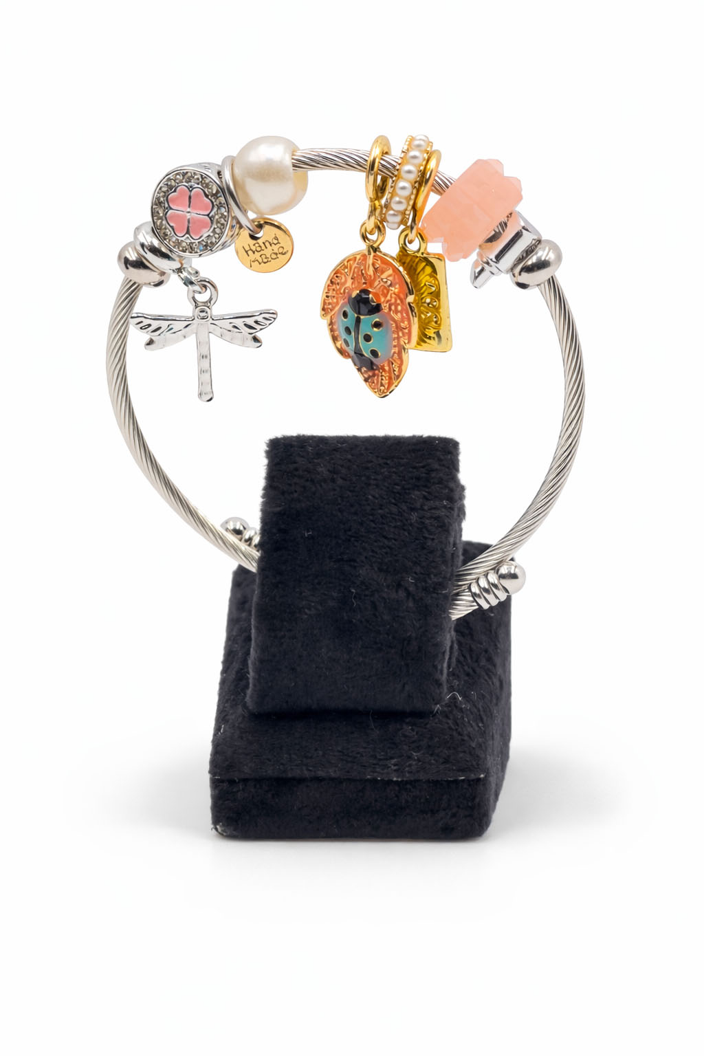 Deniz Kabuklu Uğur Böceği Figürlü Gümüş Renk Çelik Charm Bileklik