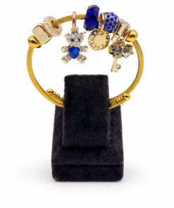 Mavi Taşlı Ayıcıklı Anahtar Figürlü Altın Renk Çelik Charm Bileklik