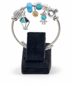 Turkuaz Balon ve Tavşan Figürlü Gümüş Renk Çelik Charm Bileklik