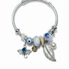 Nazar Boncuklu Yaprak ve Mavi Taşlı Fil Figürlü Gümüş Renk Çelik Charm Bileklik