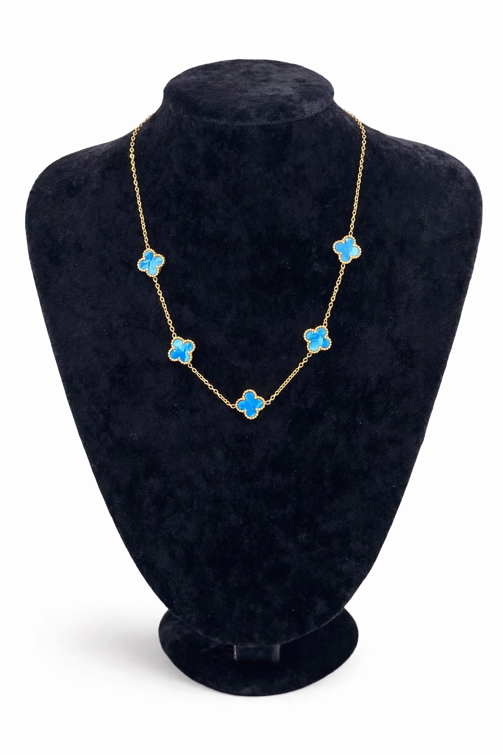 Renkli Taş Detaylı Altın Renk Yonca Figürlü Çelik Kolye