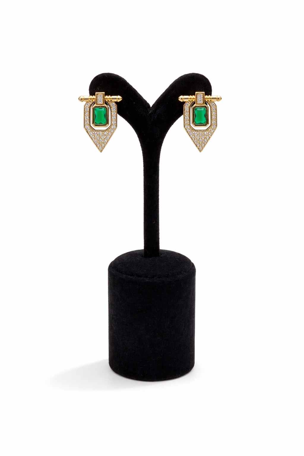 Taşlı Geometrik Altın Renk Çelik Küpe