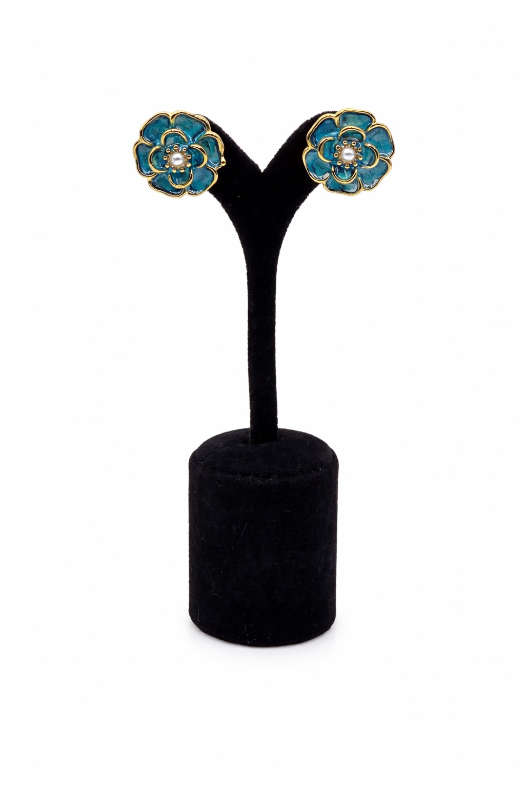 Altın Renk Çelik Turkuaz Çiçek Küpe Altın Renk Çelik Turkuaz Çiçek Küpe