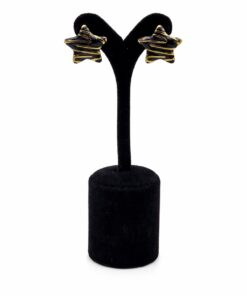 Siyah Desenli Yıldız Form Altın Renk Çelik Küpe