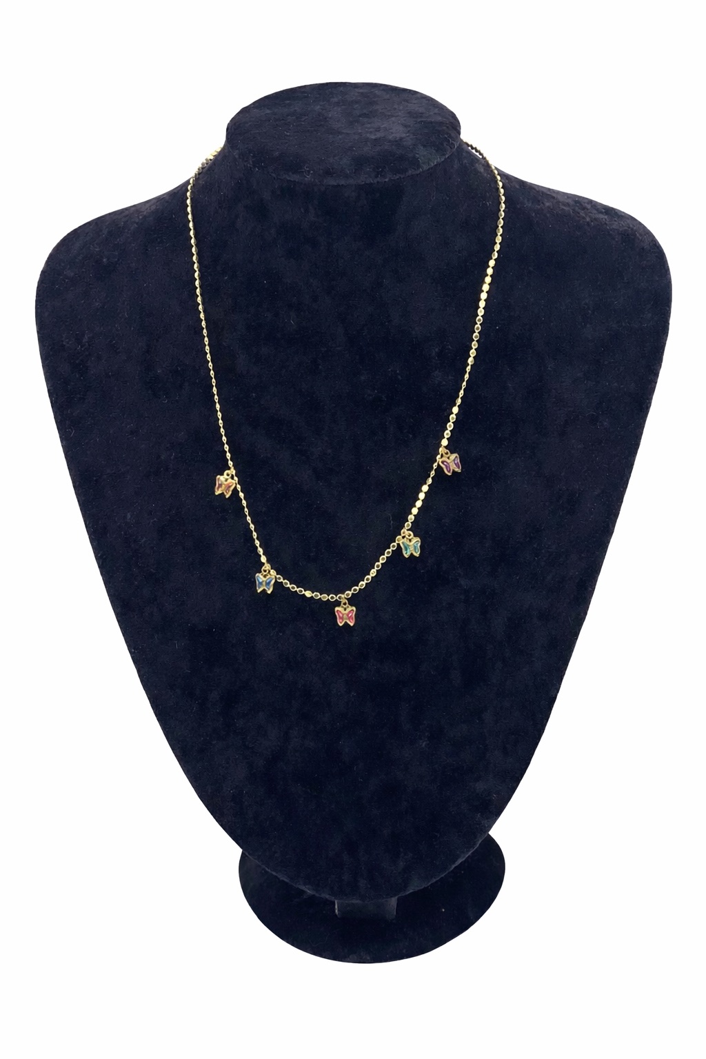 Altın Renk Renkli Kelebek Figürlü Çelik Kolye