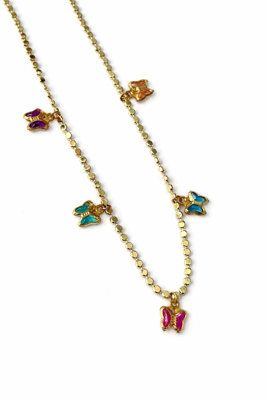 Altın Renk Renkli Kelebek Figürlü Çelik Kolye