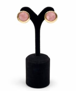 Altın Renk Lak Kaplama Pembe Mermer Görünümlü Akrilik Oval Küpe