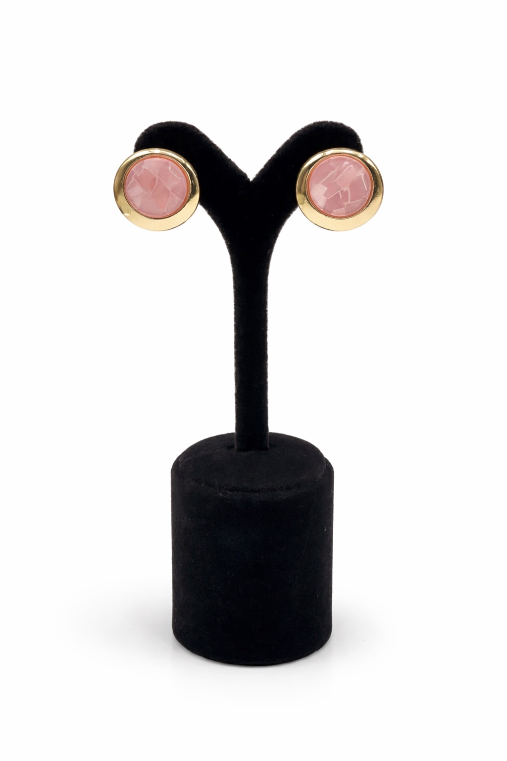 Altın Renk Lak Kaplama Pembe Mermer Görünümlü Akrilik Oval Küpe