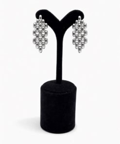 Geometrik Zincir Dokulu Gümüş Renk Çelik Küpe