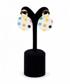 Renkli Puantiyeli Akrilik ve Lak Altın Kaplama Sallantılı Bijuteri Küpe