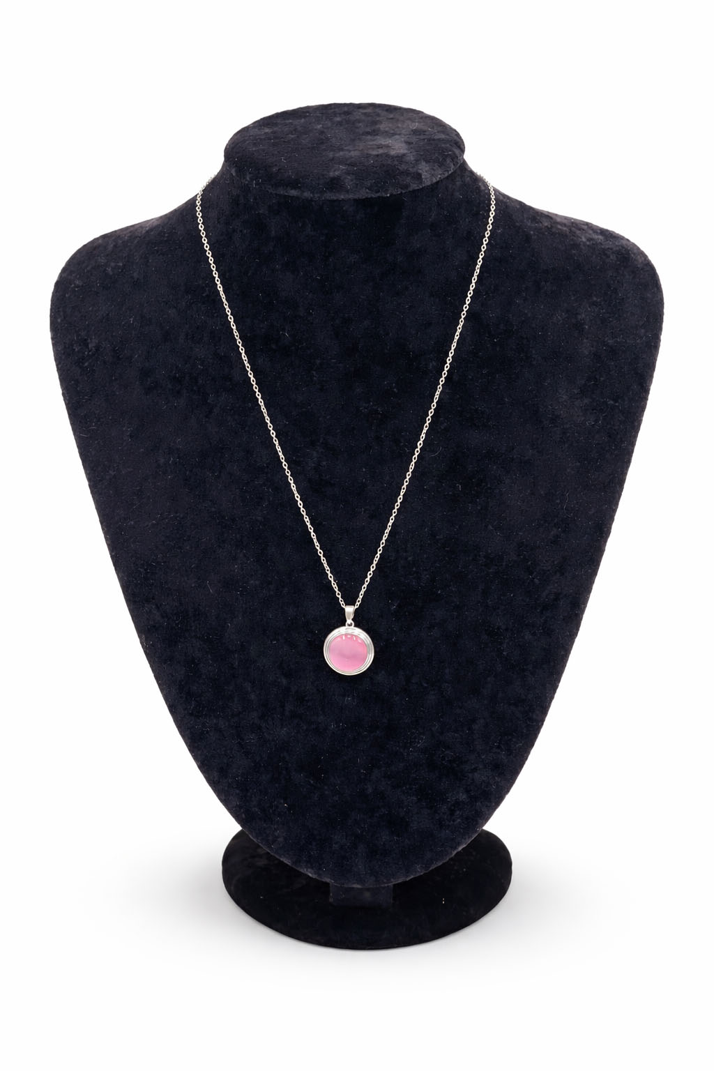 Yuvarlak Pembe Renk Taşlı Çelik Kolye