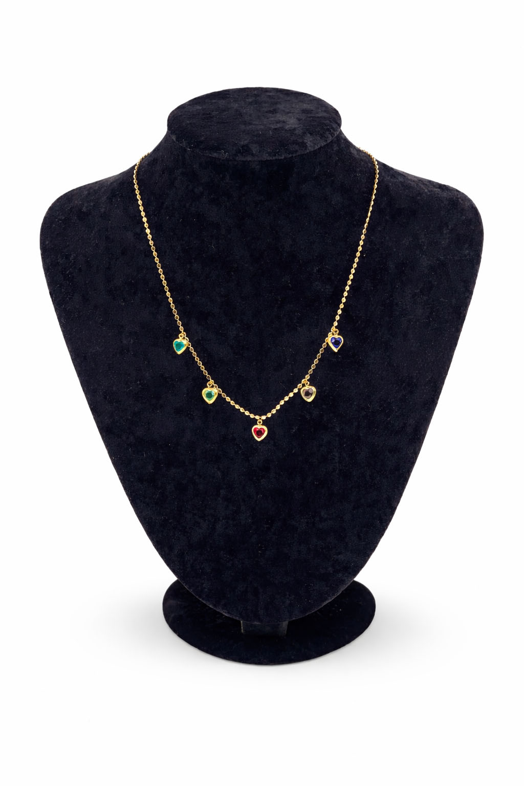 Altın Renk Renkli Kalp Figürlü Zirkon Taşlı Çelik Kolye Altın Renk Renkli Kalp Figürlü Zirkon Taşlı Çelik Kolye