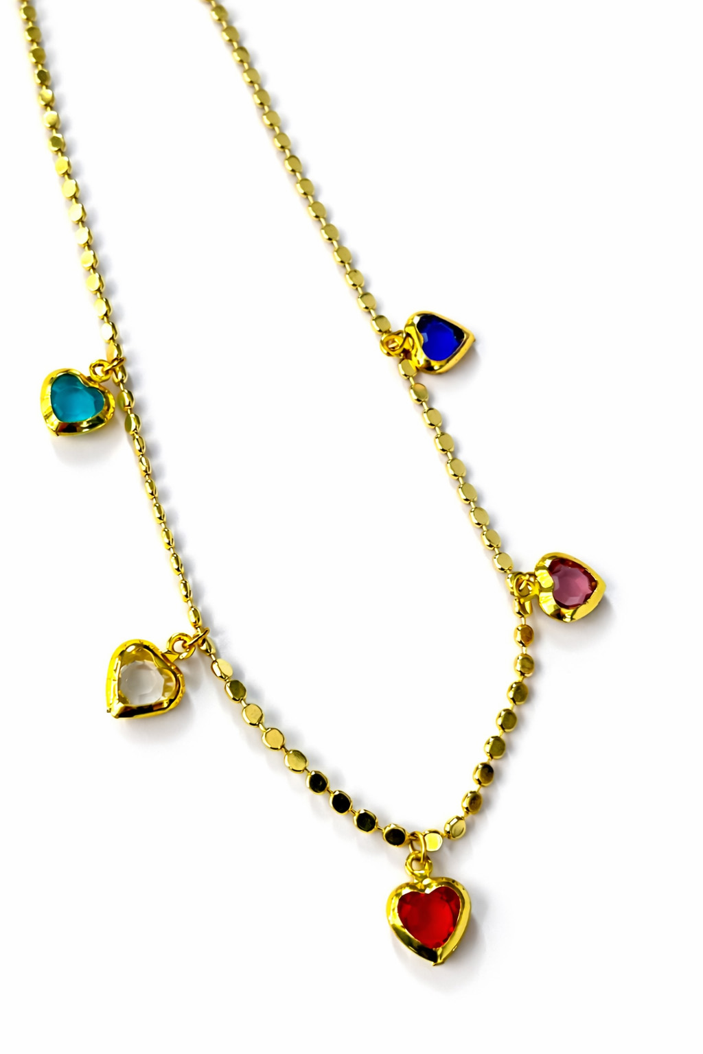 Altın Renk Renkli Kalp Figürlü Zirkon Taşlı Çelik Kolye Altın Renk Renkli Kalp Figürlü Zirkon Taşlı Çelik Kolye