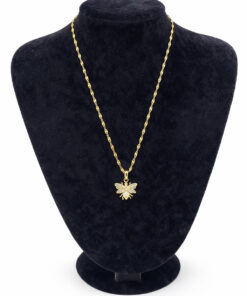 Altın Renk Çelik Arı Figürlü Taşlı Kolye