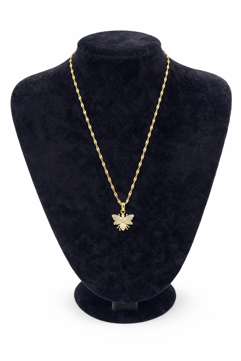 Altın Renk Çelik Arı Figürlü Taşlı Kolye