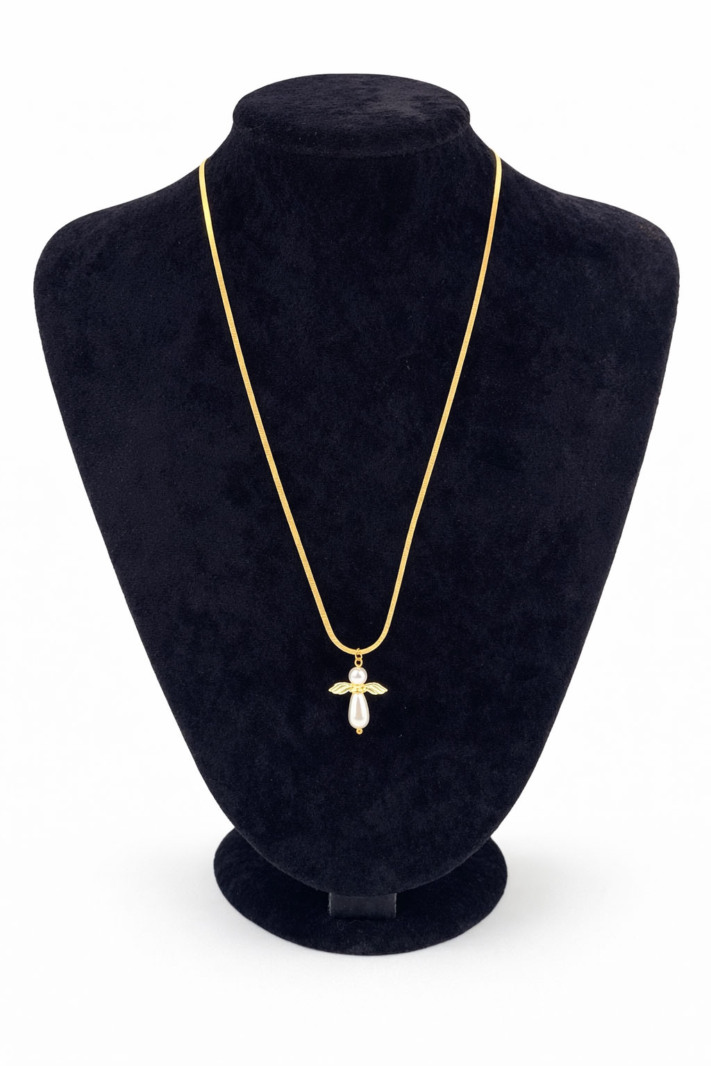 Altın Renk Çelik İnci Detaylı Melek Figürlü Kolye