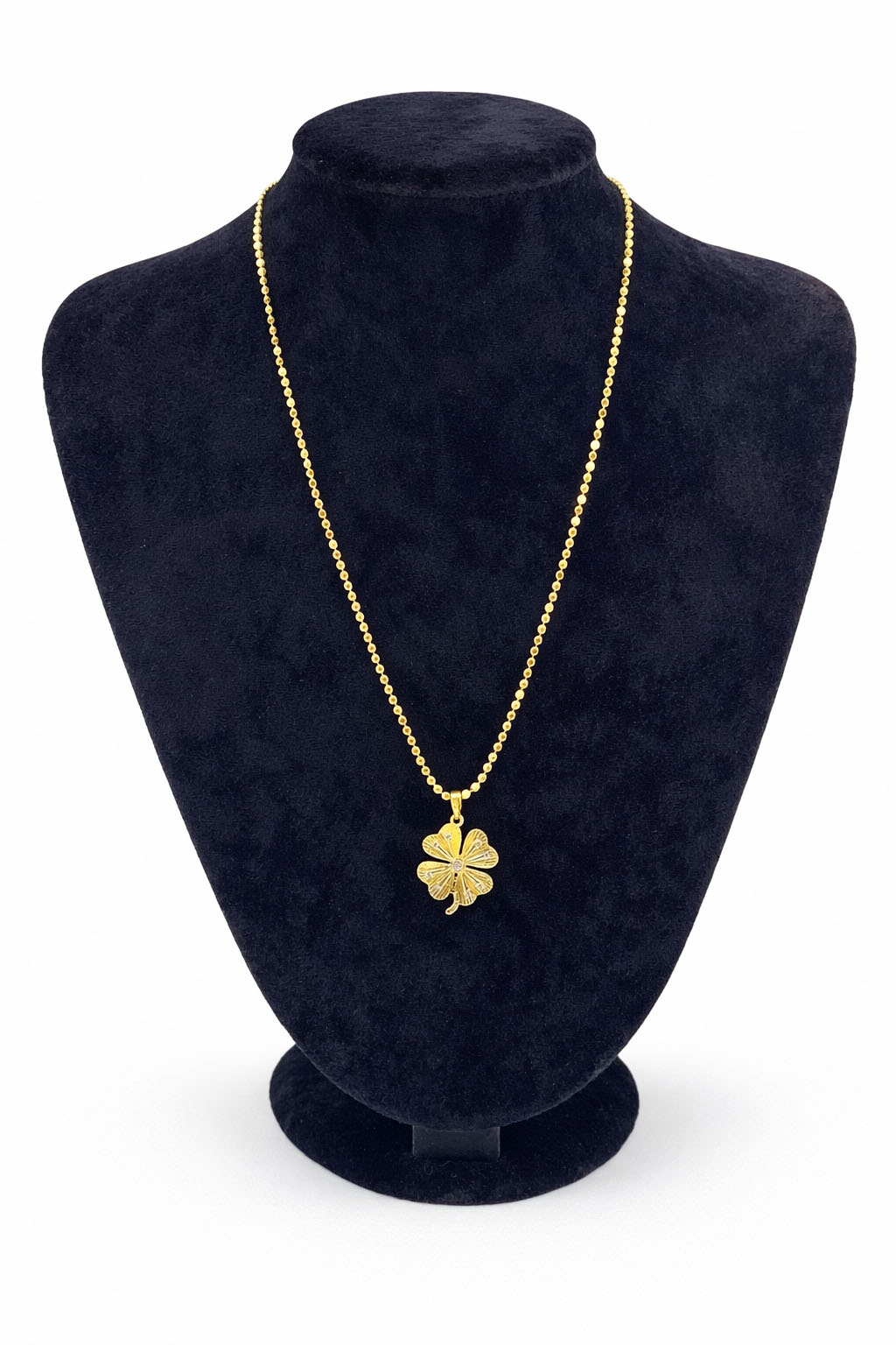 Altın Renk Zirkon Taşlı Yonca Figürlü Çelik Kolye