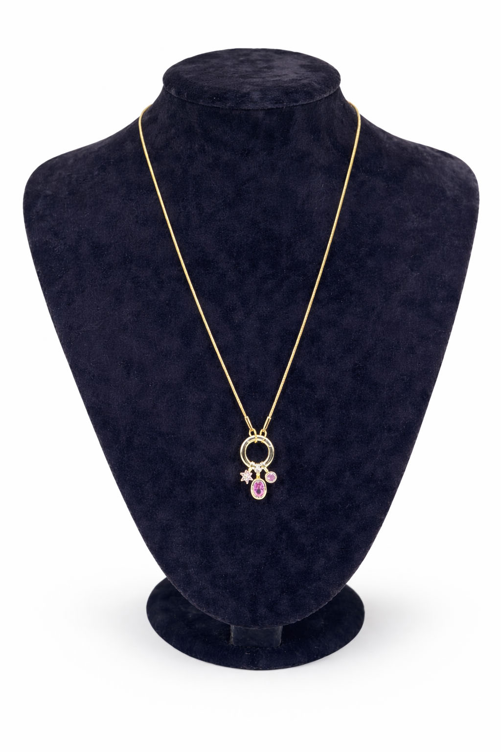 Altın Renk Pembe Zirkon Taş Detaylı Modern Çelik Kolye