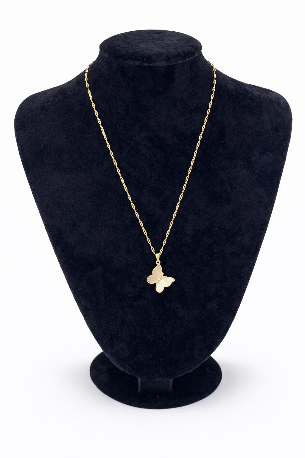 Altın Renk Sedefli Kelebek Figürlü Çelik Kolye