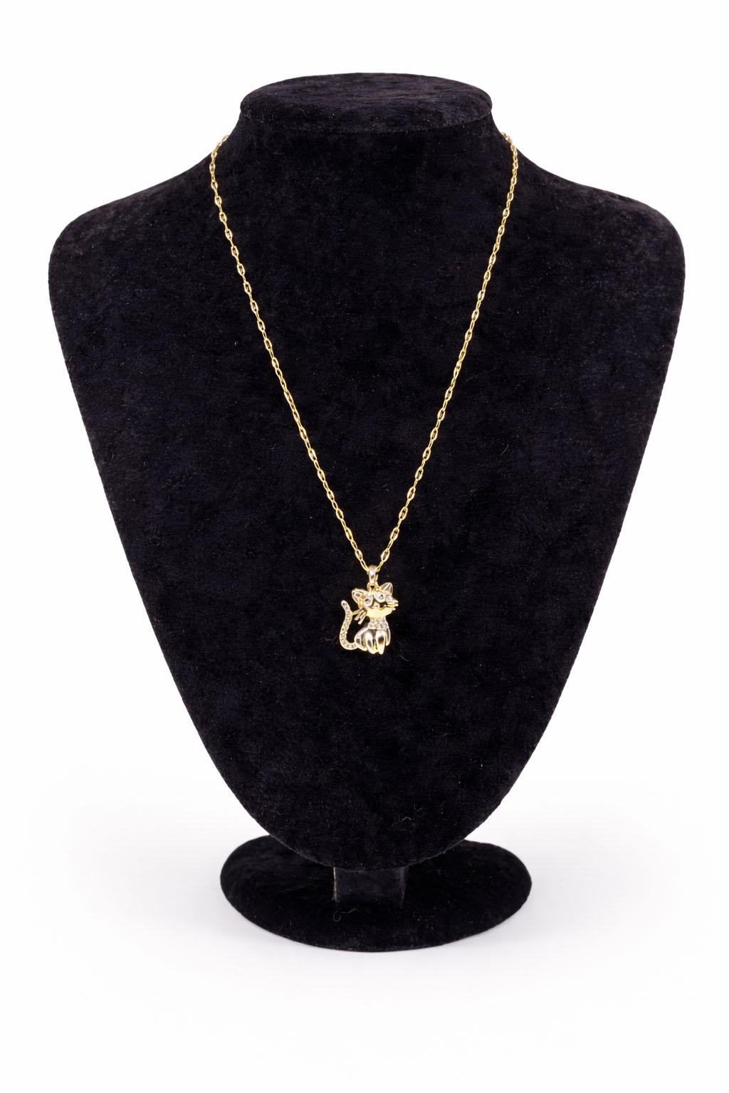Altın Renk Zirkon Taşlı Kedi Figürlü Çelik Kolye