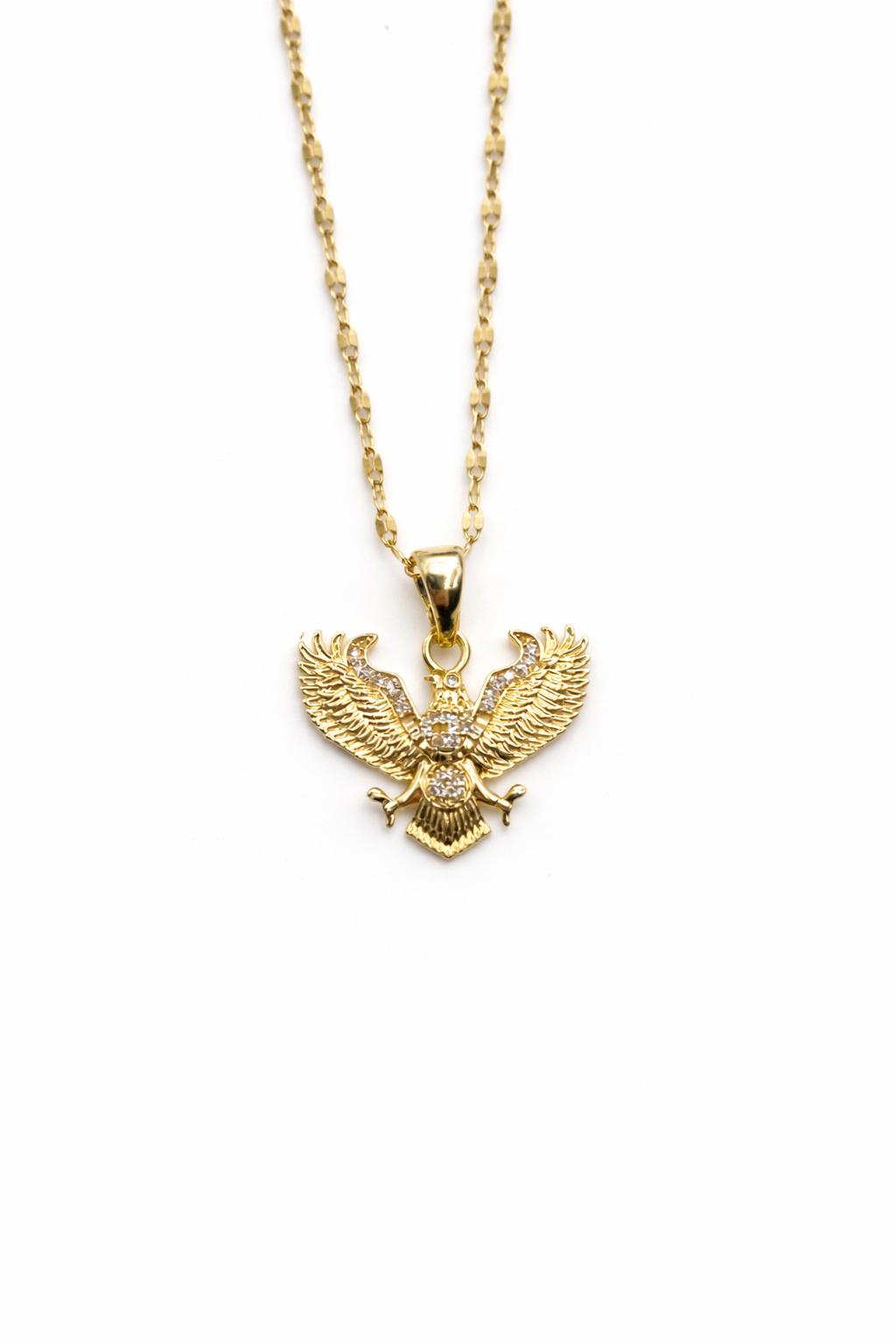 Altın Renk Zirkon Taşlı Kartal Figürlü Çelik Kolye Altın Renk Zirkon Taşlı Kartal Figürlü Çelik Kolye