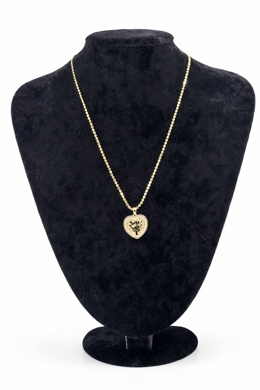 Altın Renk Sedefli Kalp ve Hayat Ağacı Figürlü Çelik Kolye