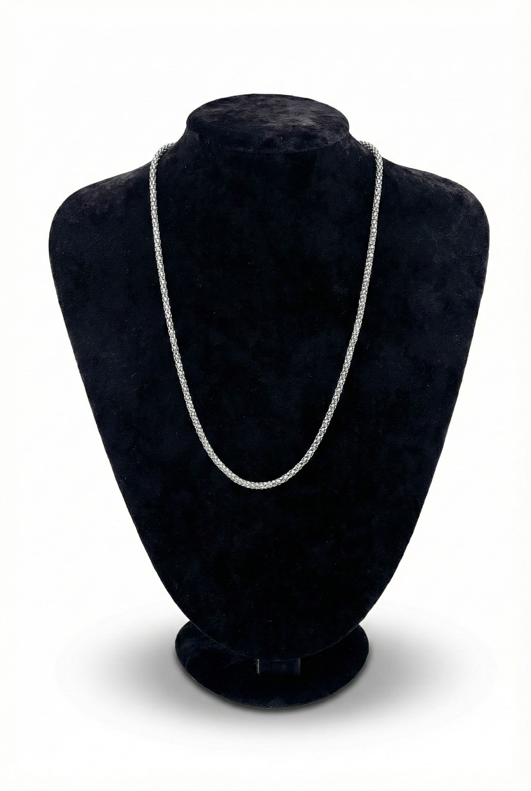 Gümüş Renkli Örgü Model Klasik Zincir Kolye