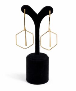 Lak Kaplama Altın Altıgen Formlu Geometrik Sallantılı Küpe