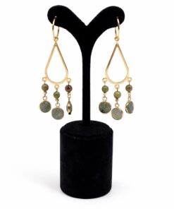 Altın Kaplama Yeşim Doğal Taşlı Damla Formlu Sallantılı Küpe