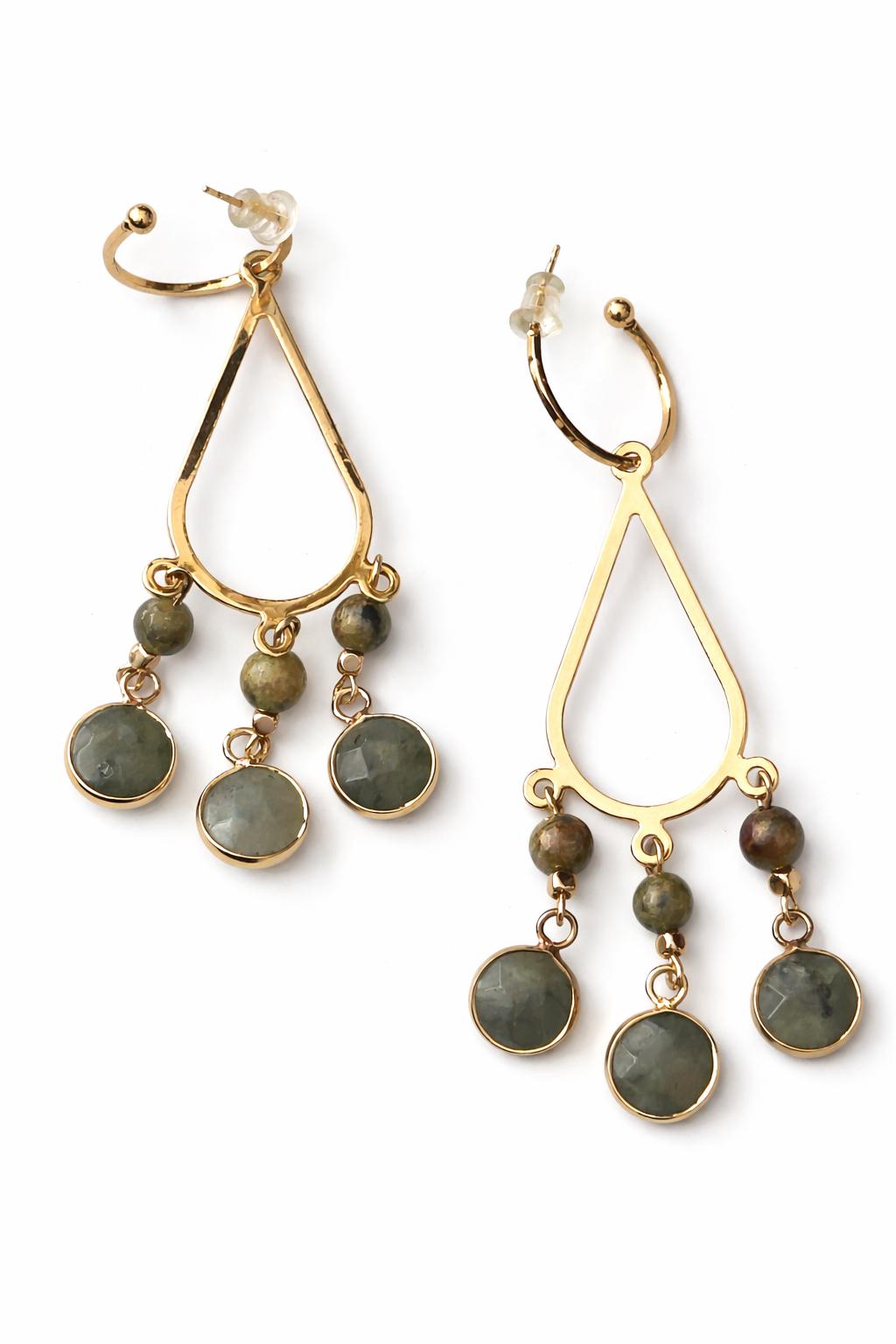 Altın Kaplama Yeşim Doğal Taşlı Damla Formlu Sallantılı Küpe Altın Kaplama Yeşim Doğal Taşlı Damla Formlu Sallantılı Küpe