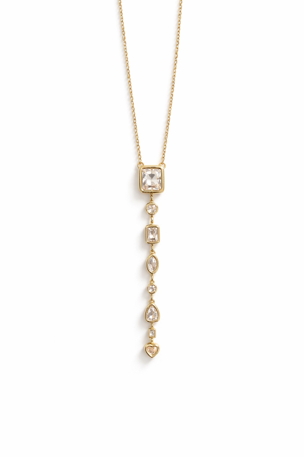 Dikdörtgen Figürlü Zirkon Taşlı Altın Renk Çelik Uzun Kolye