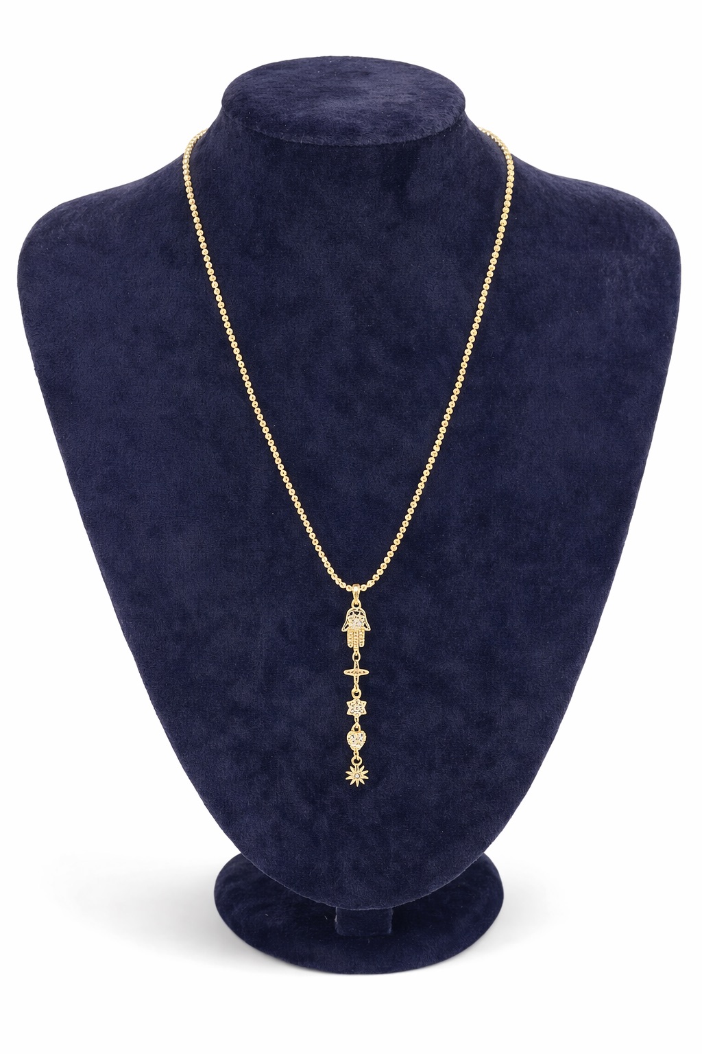 Fatma'nın Eli Figürlü Altın Renk Çelik Uzun Kolye